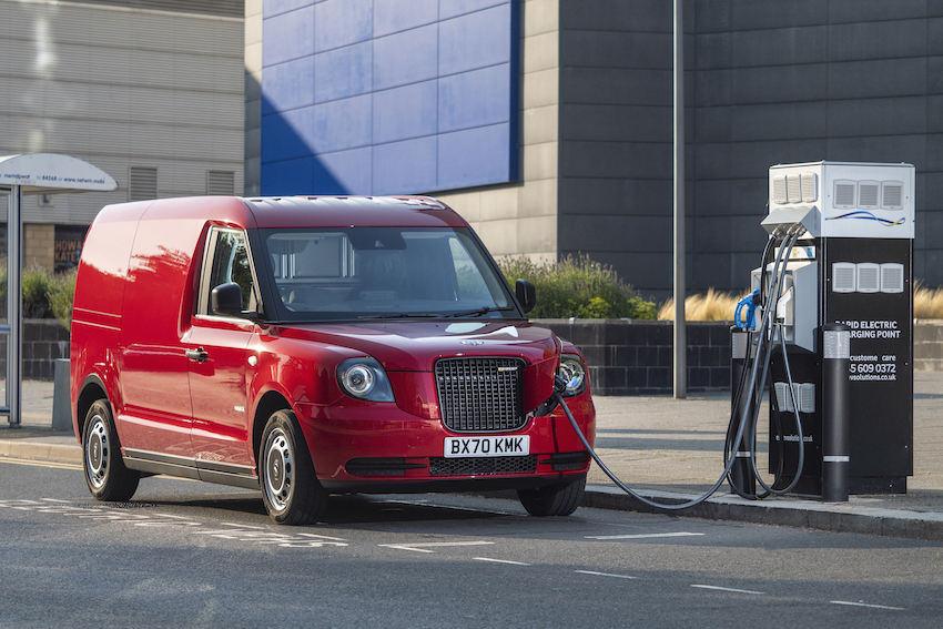 LEVC VN5 electric van connected to charger